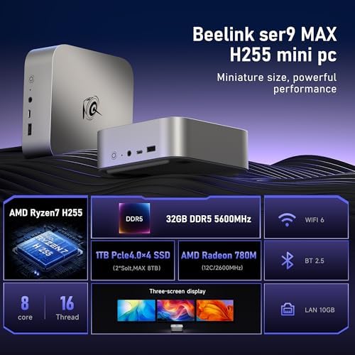 Beelink Mini PC, AMD Ryzen 5500U, 16GB DDR4, 500GB NVMe SSD, Mini Computer for Home and Office, Supports |5G LAN, Triple