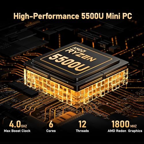 Beelink Mini PC, AMD Ryzen 5500U, 16GB DDR4, 500GB NVMe SSD, Mini Computer for Home and Office, Supports |5G LAN, Triple