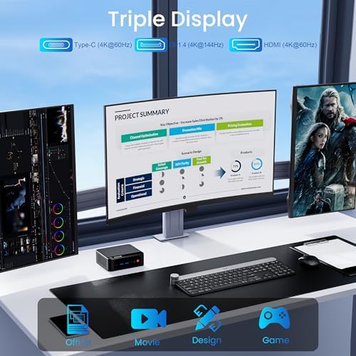 Beelink Mini PC, AMD Ryzen 5500U, 16GB DDR4, 500GB NVMe SSD, Mini Computer for Home and Office, Supports |5G LAN, Triple