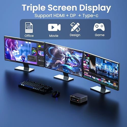 Beelink Mini PC, AMD Ryzen 5500U, 16GB DDR4, 500GB NVMe SSD, Mini Computer for Home and Office, Supports |5G LAN, Triple