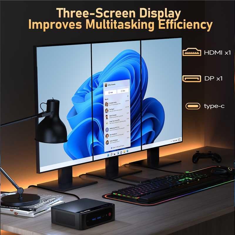 Beelink Mini PC, AMD Ryzen 5500U, 16GB DDR4, 500GB NVMe SSD, Mini Computer for Home and Office, Supports |5G LAN, Triple
